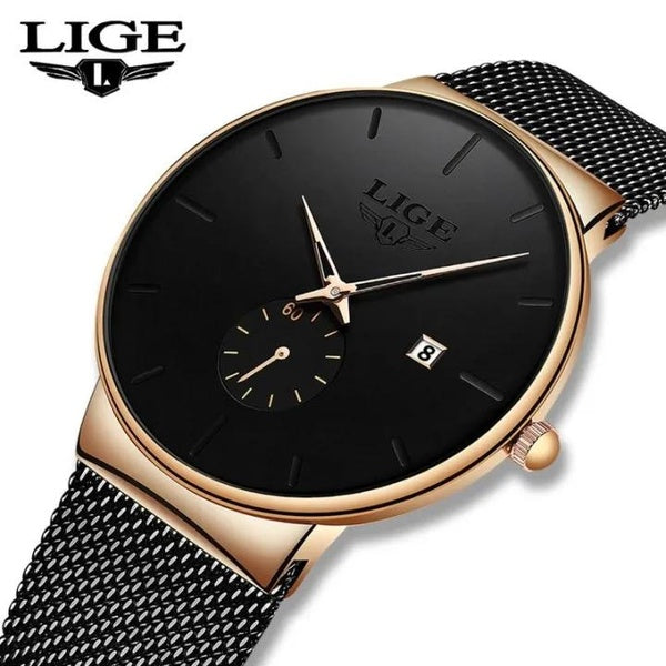 LIGE montre pour hommes Ultra mince étanche bracelet en acier inoxydable horloge mode décontracté analogique Quartz montre-bracelet Ultradünne Quarzu