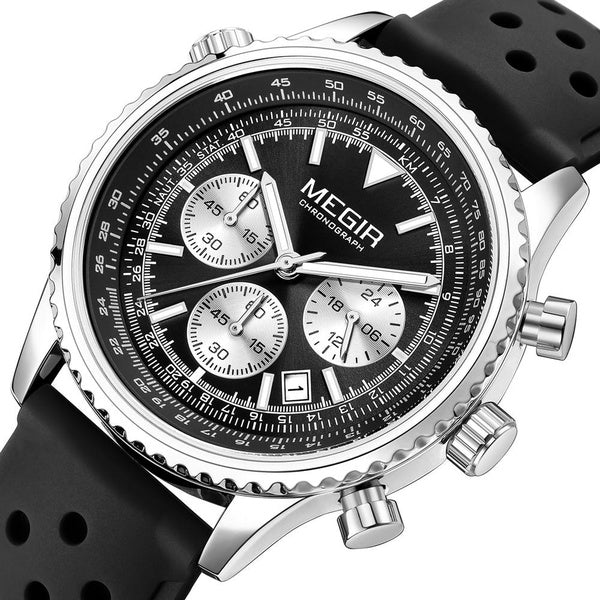 MEGIR montre à Quartz hommes Sport militaire chronographe montre-bracelet pour homme avec bracelet en Silicone aiguilles lumineuses Date automatique