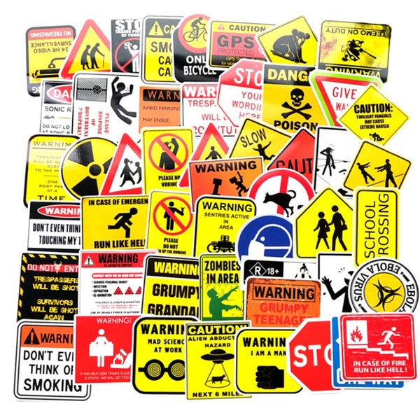 Signs Stickers Danger Warning Banning Decal Luggage Skateboard Suitcase Snowboard Phone Laptop Sticker, Pack of 50