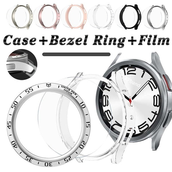 PC Case + Metal Bezel Ring +Tempered Glass Film for Samsung Galaxy Watch 6 Classic 47mm 43mm 5 Pro 45mm Screen Protector Bumper Cover Accessories for