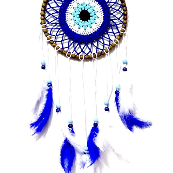Evil Eye Bead Patterned Bird Feather Handmade Dreamcatcher Wall Decoration