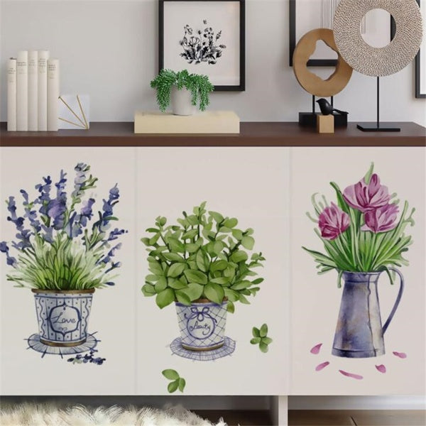 Potted Flower Lavender Eucalyptus Kitchen Window Glass Decal PVC