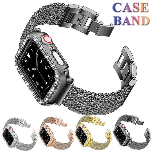 Diamond Case + Stainless Steel Band for Smart Watch 8 40mm 41mm 38mm 45mm 44mm 42mm Accessories Metal Belt Bracelet Watchband Strap for SmartWatch Se