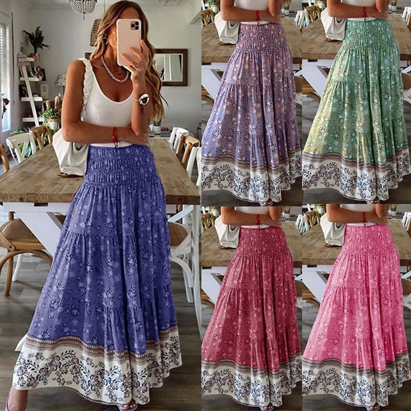 Fashion Skirts Bohemina Style High Waisted Printed Long Skirt Casual Beach Skirt Women Skirts Saia Faldas Jupe Femme