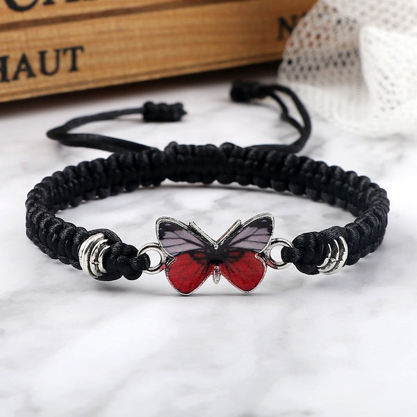 Bracelet de corde tissé noir rouge pour les femmes à la main multicolore papillon charme bracelets réglables mode amitié bijoux filles cadeaux