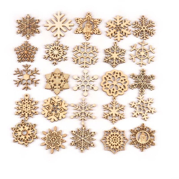 10pcs 45mm Mixed Christmas Pattern Snowflake Pendant Wood Ornaments DIY Crafts For Handmade Scrapbook Home Decor Accesories MT1979
