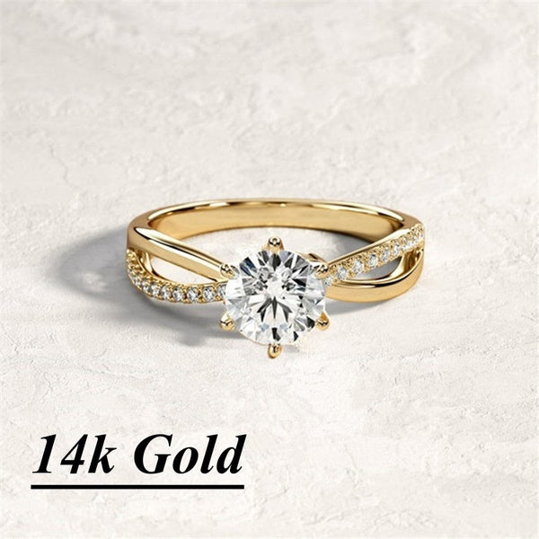 14K White Gold Split Shank Engagement Ring - 1 Carat Moissanite and 0.13ct Pave Natural Diamonds - Womens Moissanite Engagement Ring Engagement Ring,