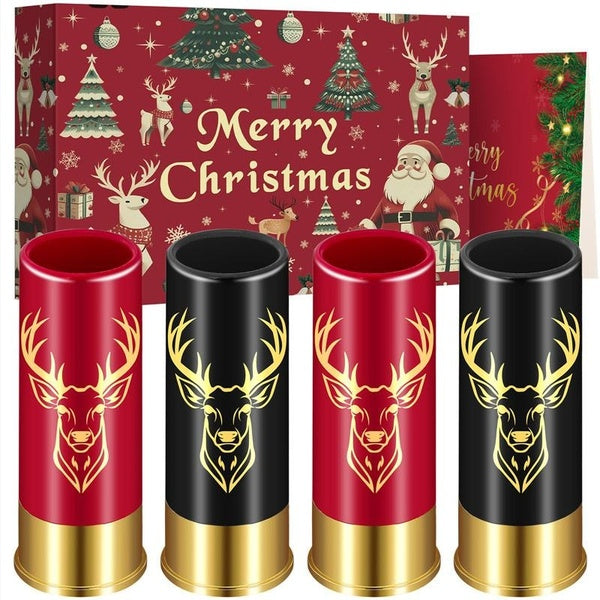 45ml-1.5oz 12GA Plastic Shot Glasses Deer Head Elk Pattern Wine Cup for Liquor Spirits Christmas Gift Set Bar Accessory