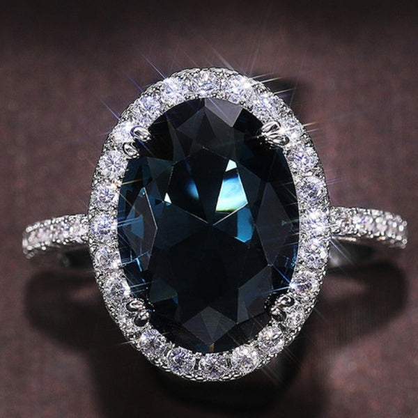 Nouveau Style De Mode Argent Plaqué 4 Prong Ovale Bleu Saphir Vice Stone Lab Bagues En Diamant pour Femmes Quotidien Casual Party Bijoux