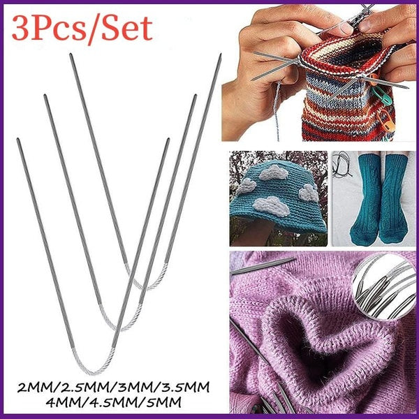3Pcs Knitting Needles Knitting Tool Stainless Steel Circular Flexible Sock Knitting Needles