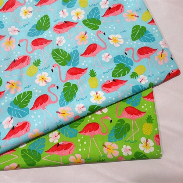 2 Pcs-Lot 40X50CM Cartoon Lotus Leaf Flamingo Printed Cloth Fabric Baby Cotton Quilt Fabric 100% Cotton Twill Fabric Fat Quarter Bundle of DIY Handma