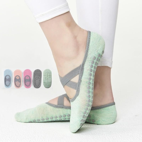 1 paire de chaussettes de yoga antidérapantes en coton pour femme