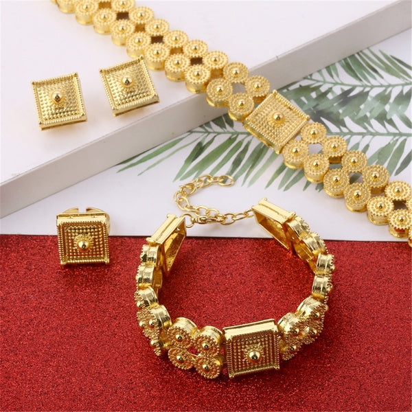 Ensemble de bijoux éthiopiens couleur or Chokers collier Bracelet boucles d'oreilles bague pour femmes érythréenne Habesha africaine