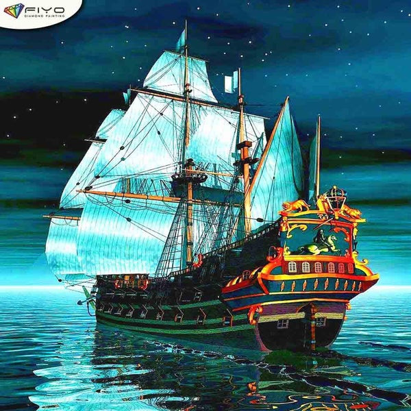 FIYO Sailboat DIY 5D Diamond Painting Full Drill with Number Kits Home and Kitchen Fashion Cross Stitch Embroidery Paintings Canvas Pictures Wall Dec