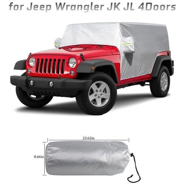 Outdoor Car Cover Cab Cover Waterproof with Windproof Hooks & All Weather Snow Dust UV Protection for Jeep Wrangler JK JL 2007+ 4Doors
