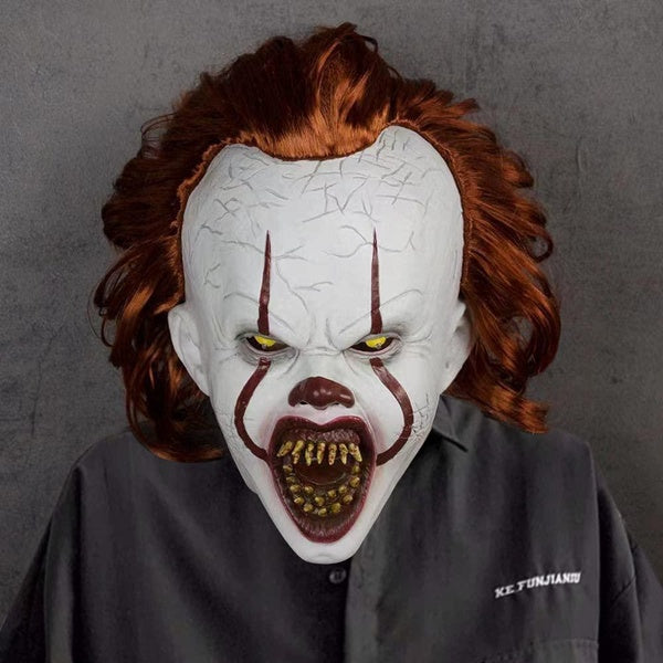 Effrayant Clown Costume Cosplay Rouge Cheveux Masques LED Latex Casque Halloween Party Carnaval Prop pour Enfants Adultes