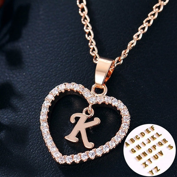 26Letters Heart Love Crystal Women Silver Rosegold Chain Necklace Personal Ideas Luxury Pandent Necklaces Fashion Jewelry Accessories Gifts For Her Matron Inn