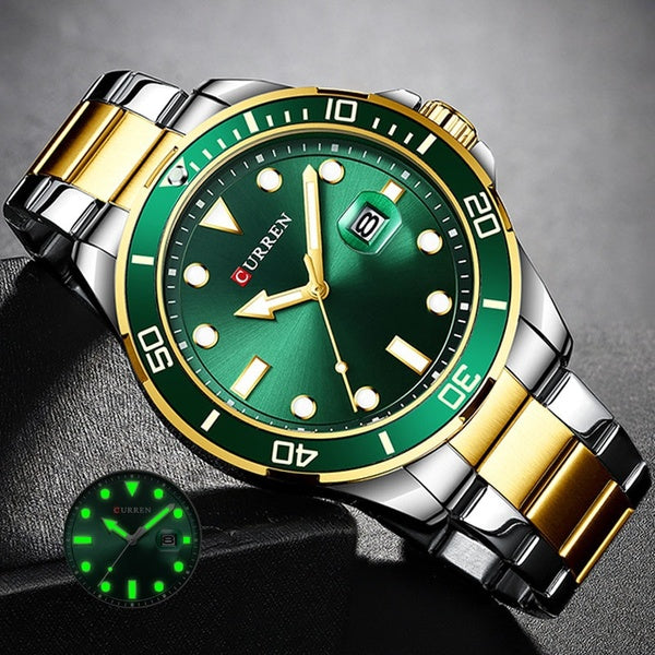 Montres de luxe pour hommes Analogique Quartz Date Bande en acier inoxydable Montres-bracelets étanches Plongée Business Robe lumineuse Horloge Relog