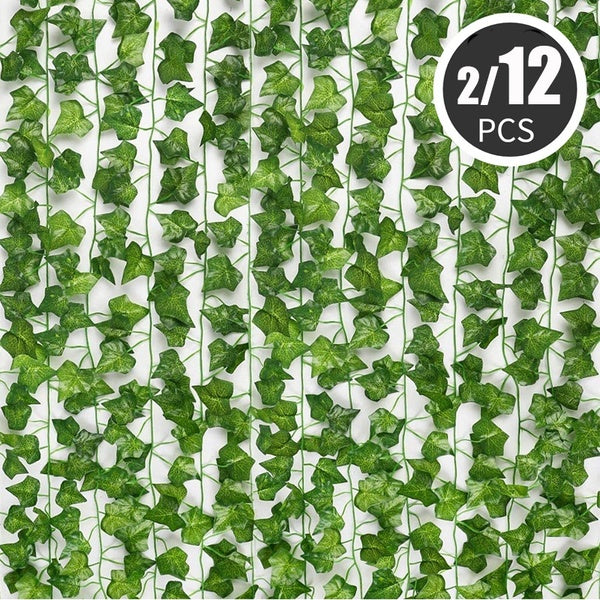 220cm Leaf Vine Artificial Hanging Plants Liana Silk Fake Ivy Leaves for Wall Green Garland Decoration Home Decor Party Vines 12pcs