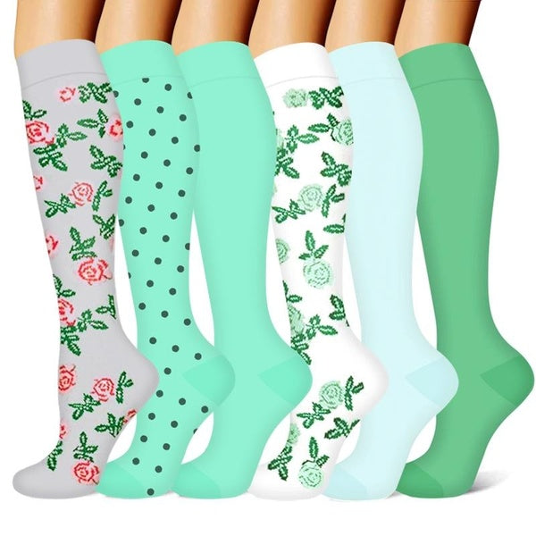 3 Pairs Cute Compression Socks For Women Circulation, 15-20 mmHg Knee High Stockings Support For Nursing, Athletic, Cycling, Hiking, Running