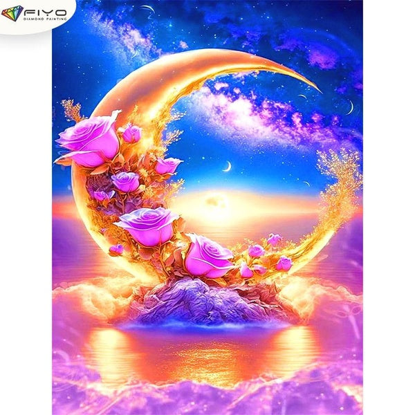 FIYO Moon DIY 5D Diamond Painting Full Drill with Number Kits Home and Kitchen Fashion Mosaic Diamond Painting Canvas Wall Decoration Gift Crafts for