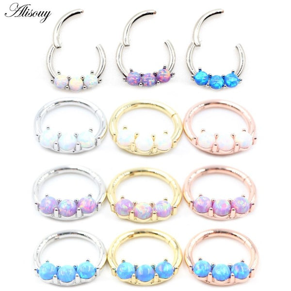 Alisouy 1pc acier inoxydable opale oreille cerceau Tragus Helix Cartilage boucle d'oreille Septum anneau Clicker nez anneau corps Piercing bijoux