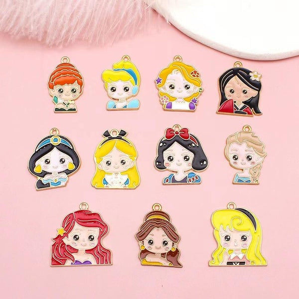 10pcs Enamel Cartoon Girl Charms for Jewelry Making Pendant Necklace Earring Keychain Princess DIY Dripp Oil Accessories