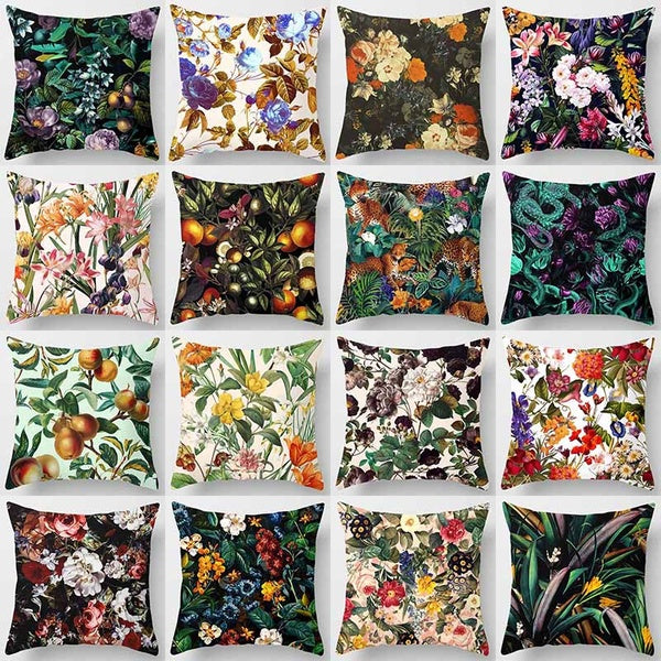 Retro colorful floral print square pillowcase, home decoration, car sofa cushion cover (45cm * 45cm)