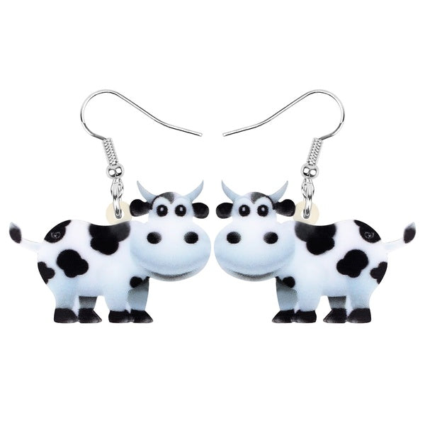 Acrylique Anime Vache Bovins Laitiers Boucles D'oreilles Dangle Drop Bijoux Animal De Ferme Cadeau pour Femmes Filles Adolescents Enfants Charme Déco