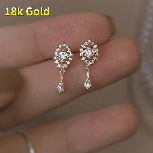 Boucles d'oreilles pendantes en cristal plaqué or 18 carats pour femmes, petites boucles d'oreilles de mariage, fiançailles, bijoux de mariée, cadeau