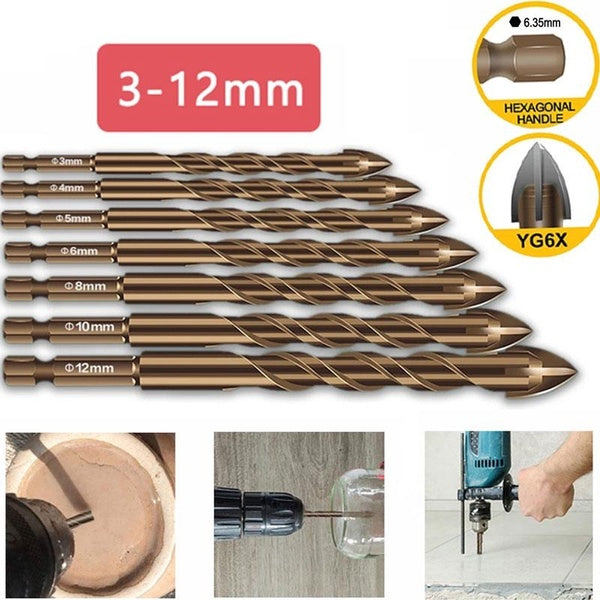 Cross Hex Tile Bits Glass Ceramic Concrete Hole Opener Alloy Triangle Drill Sizes 3-4-5-6-8-10-12 mm