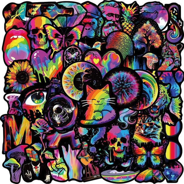 10-50Pcs Dazzle Art Stickers Colorful Aesthetic Steam Wave Black Rainbow Graffiti Stickers for DIY Luggage Laptop Skateboard Motorcycle Bicycle Stick