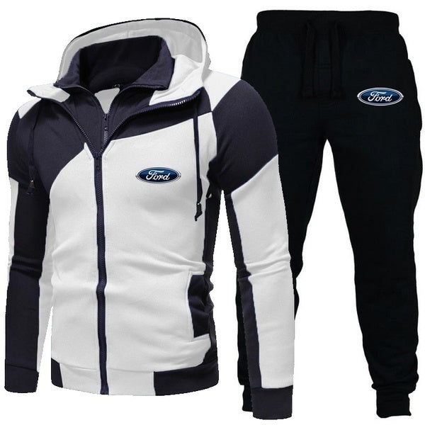 Ford Hoodie Set Fashion Double Zipper Hoodie Mens Tracksuit Sports Wear Pullover Sweatershirt Suits-Sets Hoodies+Pants