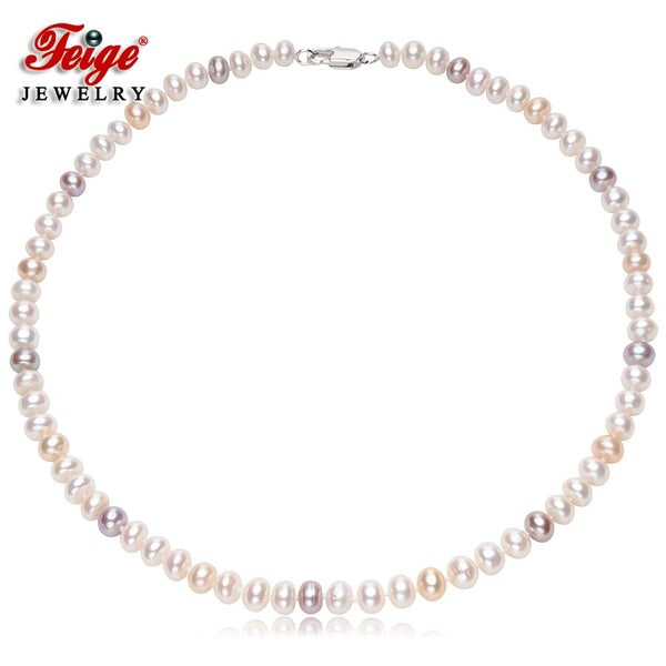 Classic Design Natural Multicolor Freshwater Cultured Pearl Choker Necklace for Women Fine Jewelry FEIGE
