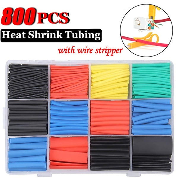 Kit de tube thermorétractable 127-280-560-800PCS avec pinces à dénuder, connecteur bout à bout d'enroulement de tube thermorétractable, protection d'
