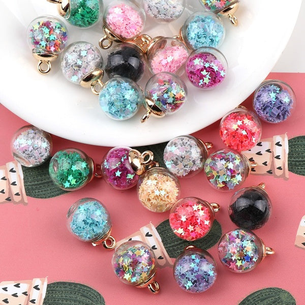 10pcs-lot 16mm Colorful Transparent Ball Glass Star-Round Charms Pendant Find Hair Accessories Jewelry Charms Earring