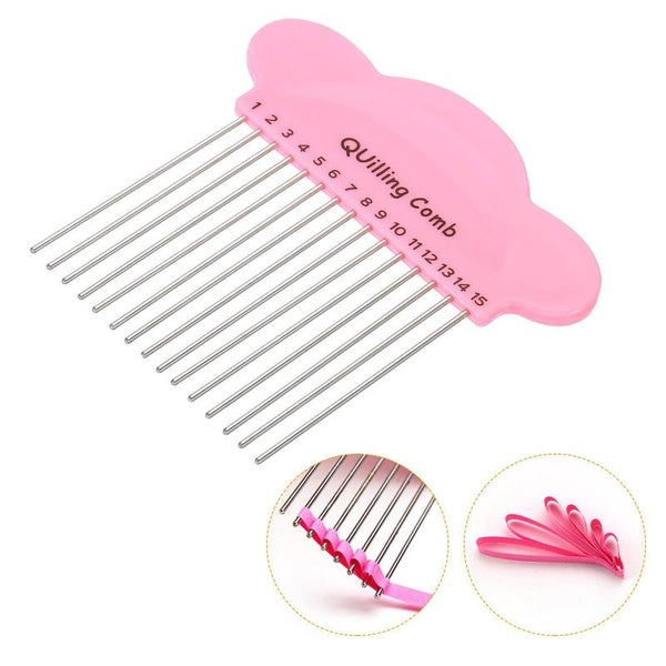 Paper Quilling Tool Comb, Origami Carding Holder Create Strip Loops for DIY Art Crafts, Pink