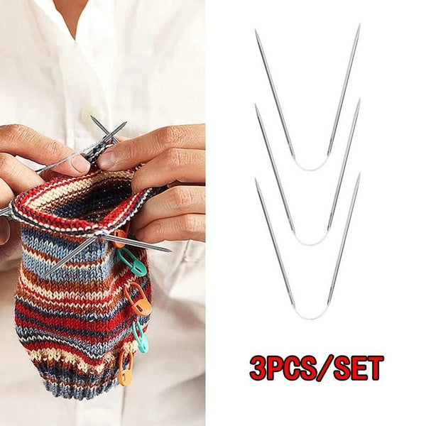 3-Piece Metal Cable Circular Knitting Set With Double Flexible Tips For Socks And Yarn Crafting - Knitting Accessories