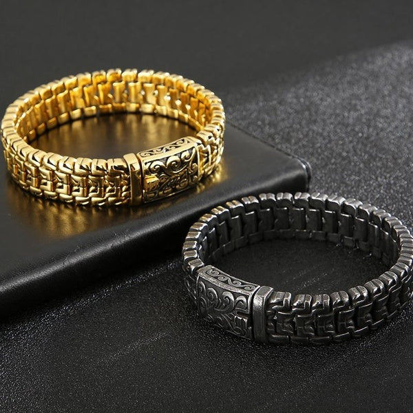Luxury Gold Plated 316L Stainless Steel Men's Bracelets Man Bracelet New Arrival Handles On Hand Strap Jewellery Accessories Retro Matron Inn