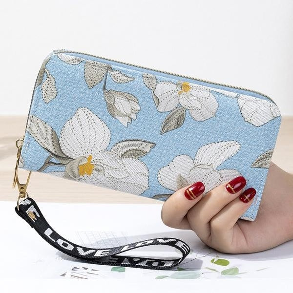 Femmes portefeuille porte-cartes longue dame fermeture éclair fleur argent porte-monnaie poche bracelet sacs à main femme portefeuilles sacs sacs à m