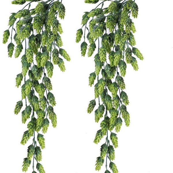2 PCS Artificial Hops Flower Vine Garland Plant Fake Hanging Vine Hops Faux hops Artificial Hanging Plants in Frosted Green Each 29.5" for Indoor Out