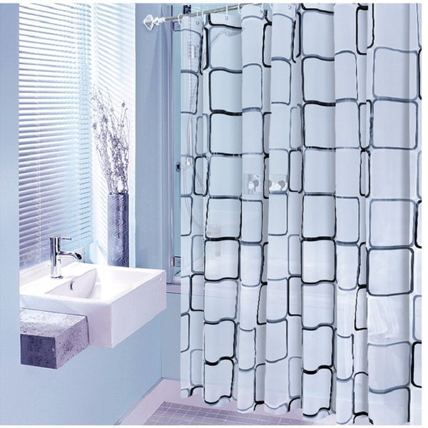 Shower Curtain Liner Waterproof Black and White Square Style Distribution Matching Hooks Standard Size