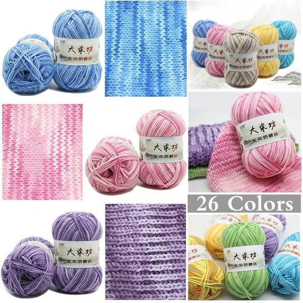 1 Roll-50g Popular Hand Dyed Smooth Milk Fiber Knitting Yarn Crochet Craft Cotton（26 Colors）