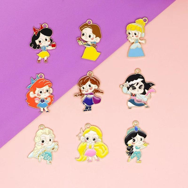 18pcs Enamel Cartoon Princess Charms Oil Drop Metal Girls Pendants DIY Necklace Earring Bracelet Jewelry Accessories