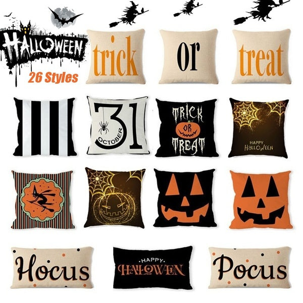 Halloween Pillow Cover Pumpkin Trick or Treat English Letter treat or trick Sofa Pillow Cover 26 styles Home Decor Gift 1pc