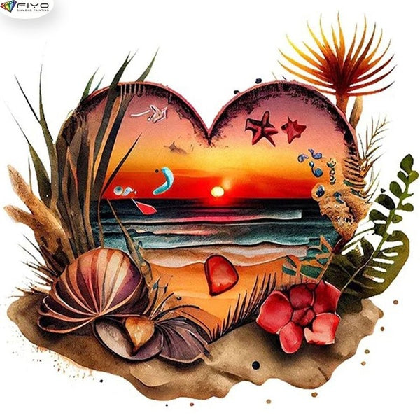 FIYO Sunset DIY 5D Diamond Painting Full Drill with Number Kits Home and Kitchen Fashion Mosaic Diamond Painting Canvas Wall Decoration Gift Crafts f