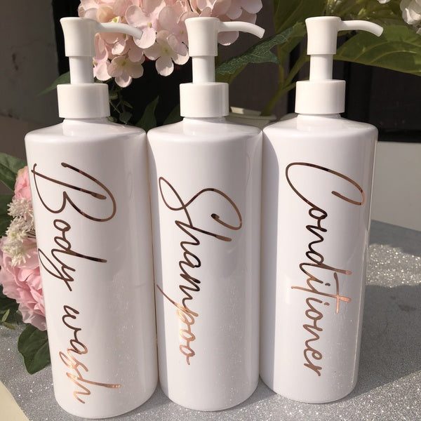 3 pieces Soap Dispenser Bottle Rose gold bathroom organiser 500ml Shampoo Bottle Conditioner Body Wash Refill Empty Bottles