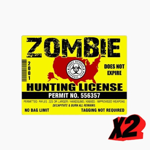 2Pcs 15CM*11.3CM Lnterest Car Sticker ZOMBIE HUNTING LICENSE Decal Motorcycle Accessories