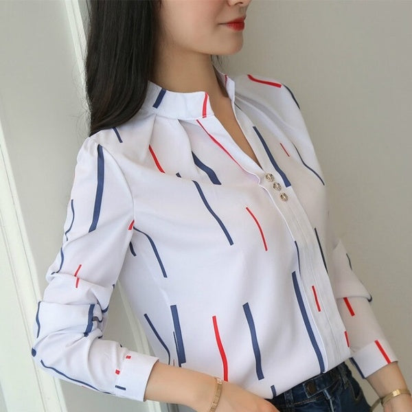 2020 New Spring Summer Women Loose Casual Shirt & Tops Feminine Tripes Long Sleeve White Chiffon Tops & Blouses Plus Size 3XL