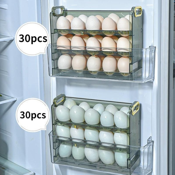 30pcs Egg Storage Box Container Refrigerator Side Door Box 3 Tiers Flip Fridge Eggs Organizer Holder Case
